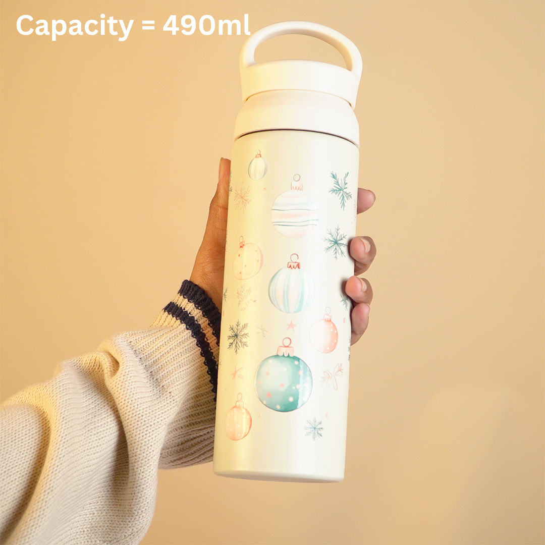 Ornaments Glow Vacuum Insulated Tumbler – 490ml Hot & Cold Stainless Steel Bottle with Carry Loop Lid