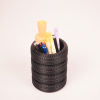 Car Tyre Makeup Brush Holder | Black Desk Organizer