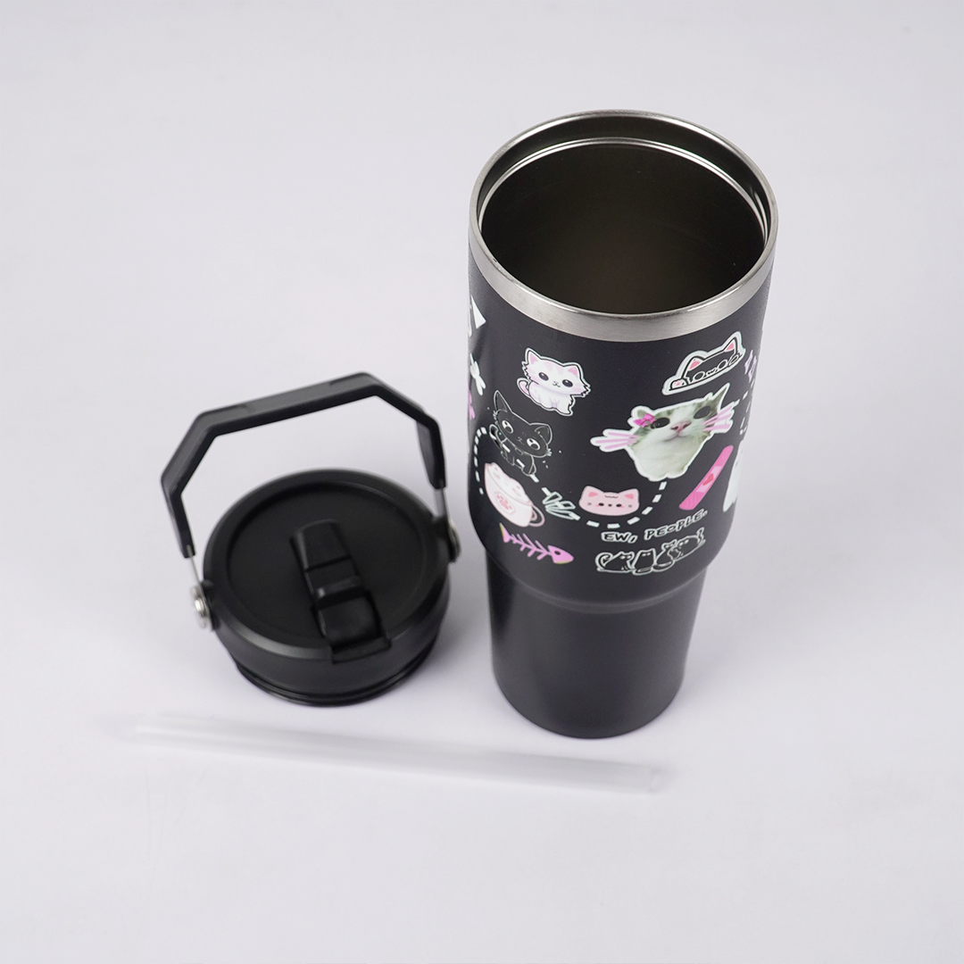 Cute Cat Insulated Tumbler with Handle