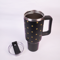 Black Sunflower Tumbler with Handle & Straw – Cute Floral Reusable Travel Cup for Women & Girls