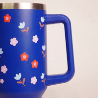 Floral Print Insulated Tumbler with Handle & Straw | Reusable Travel Cup | Stylish Drinkware