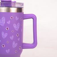 Purple Floral Tumbler with Handle & Straw – Cute Reusable Travel Cup for Everyday Drinks
