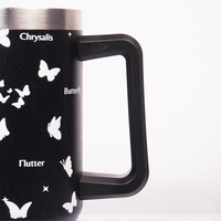 Black Butterfly Print Tumbler with Straw & Handle – Insulated Travel Coffee Cup
