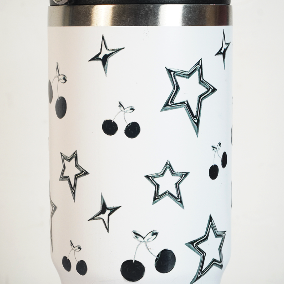 Star & Cherry Stainless Steel Tumbler with Handle | 1L Insulated Travel Mug
