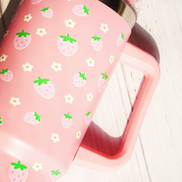 Cute Strawberry Stainless Steel Tumbler with Straw & Handle