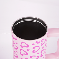 Soft Pink  Heart Leopard Print Travel Tumbler with Handle & Straw
