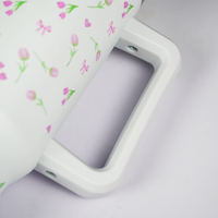 Floral Stainless Steel Insulated Tumbler with Handle & Straw – 1200ml Leakproof Travel Mug | Height 27cm, Width 7cm