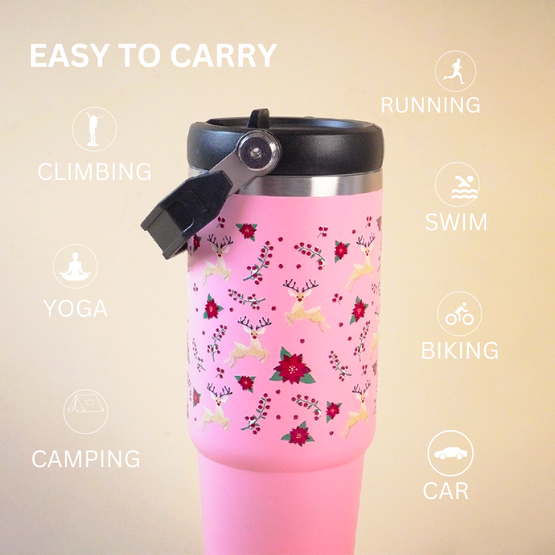 Hummingbird Floral Christmas Deer Tumbler