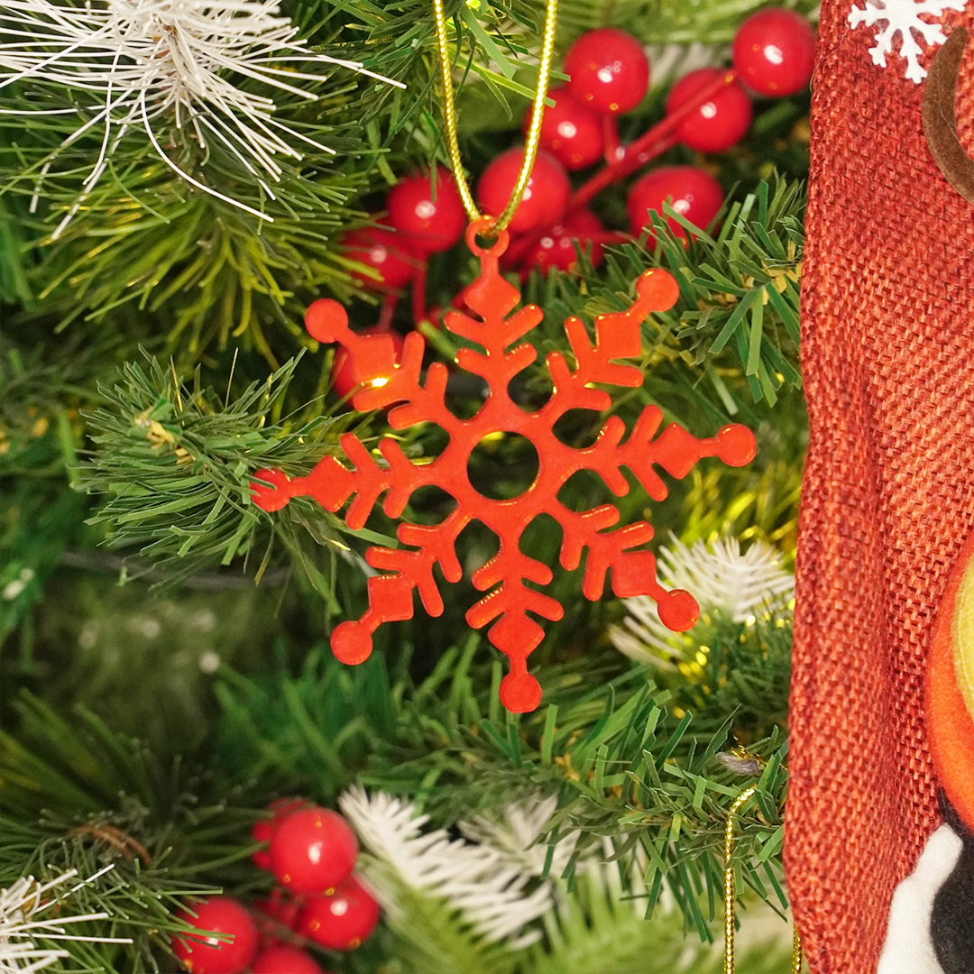 Set-6 Christmas Snowflake Ornaments – Red Hanging Decorations for Tree