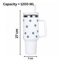 White Evil Eye Print Tumbler with Straw & Handle