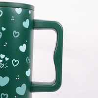 Green Heart Print Tumbler with Straw & Handle