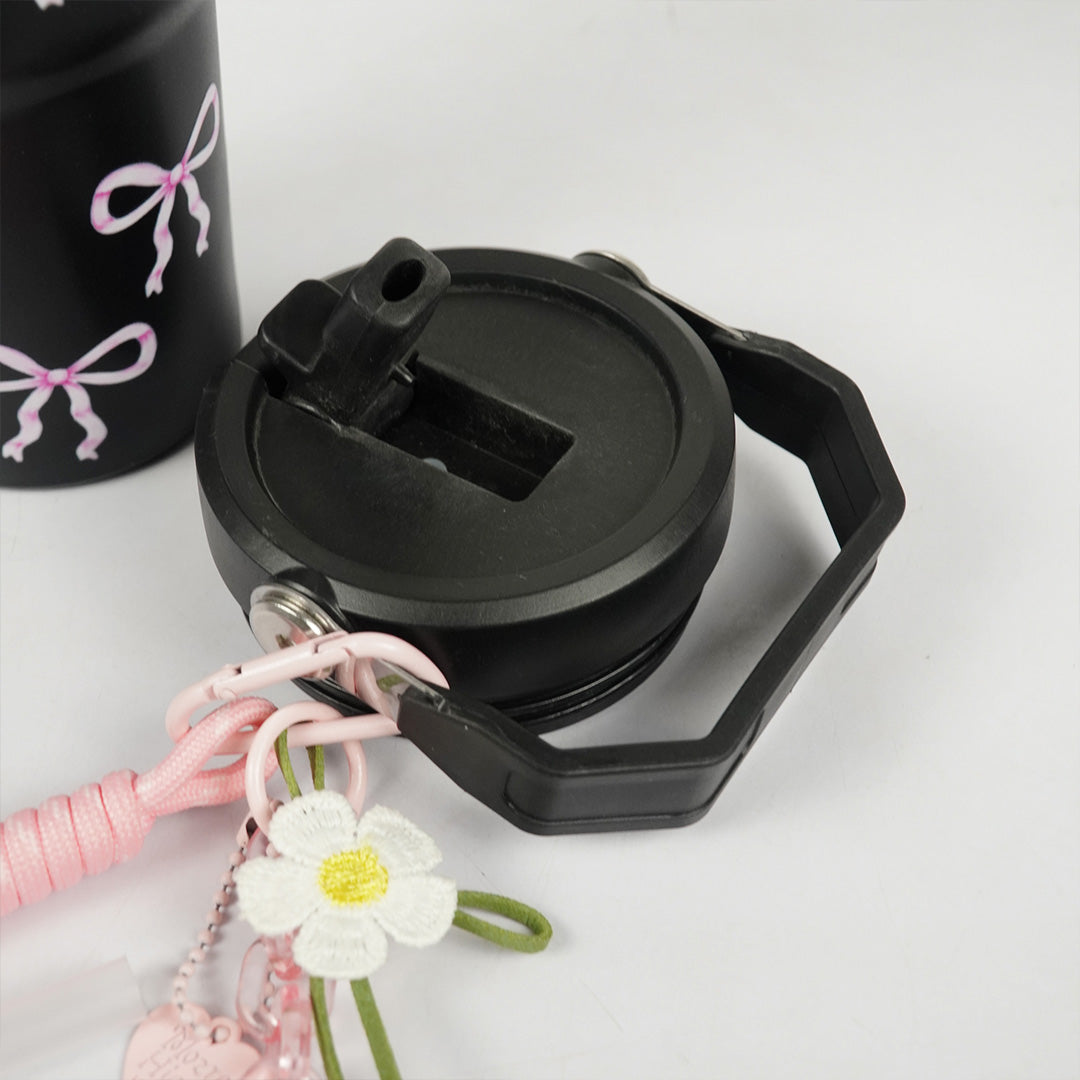 Bow Print Tumbler with Handle & Charm | Reusable Travel Cup | Cute Everyday Drinkware
