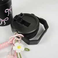 Bow Print Tumbler with Handle & Charm | Reusable Travel Cup | Cute Everyday Drinkware