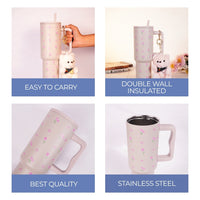 Pink Tulip Bow Tumbler with Straw & Hand
