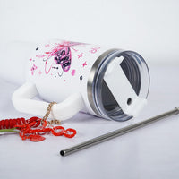 Butterfly Print Tumbler with Handle & Charm | Reusable Travel Cup | Cute Everyday Drinkware