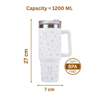 Cute Star Print Stainless Steel Tumbler with Handle | Double Wall Insulated Travel Mug with Straw