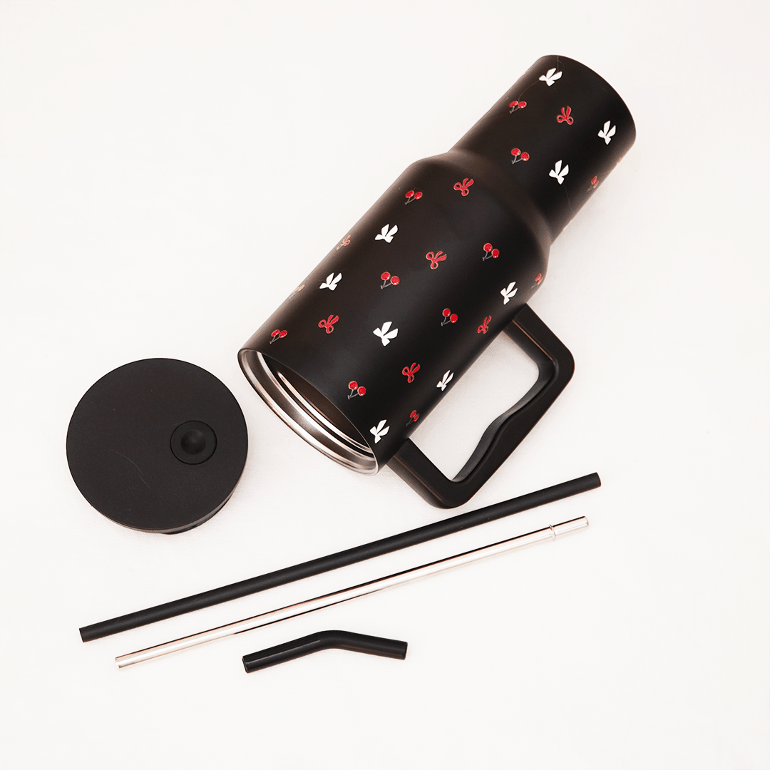 Cherry Daze  🍒 Leakproof Stainless Steel Tumbler in Black