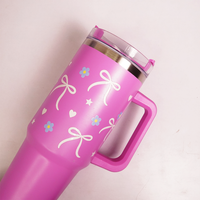 Bow & Floral Print Tumbler with Handle & Straw | Reusable Travel Water Cup | Stylish Drinkware
