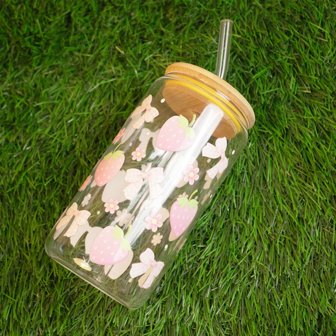 Set-2 Premium Glass Drinking Jar with Bamboo Lid & Straw