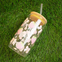 Set-2 Premium Glass Drinking Jar with Bamboo Lid & Straw