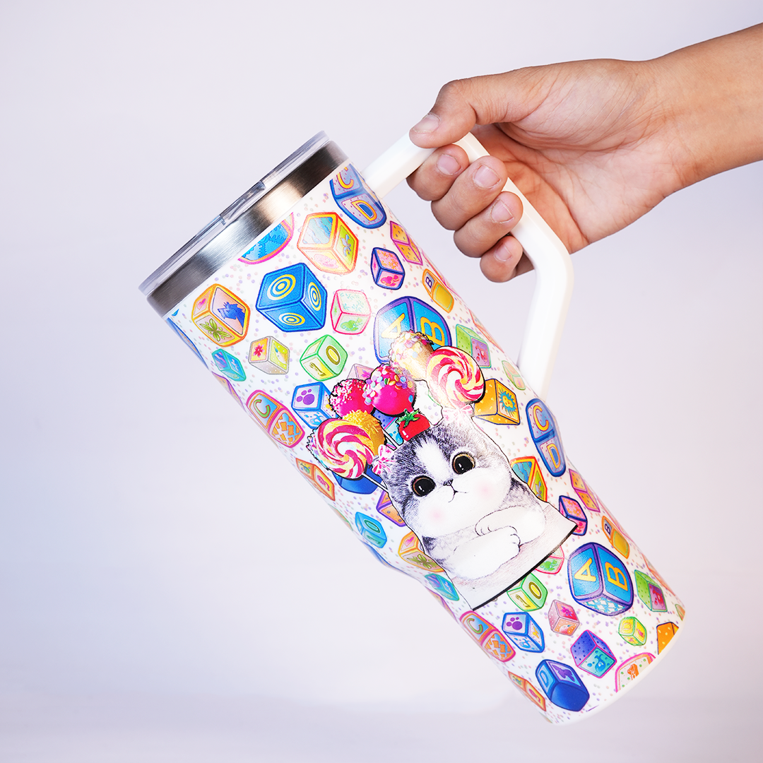 Candy Pop Kitty Stainless Steel Tumbler with Handle & Straw