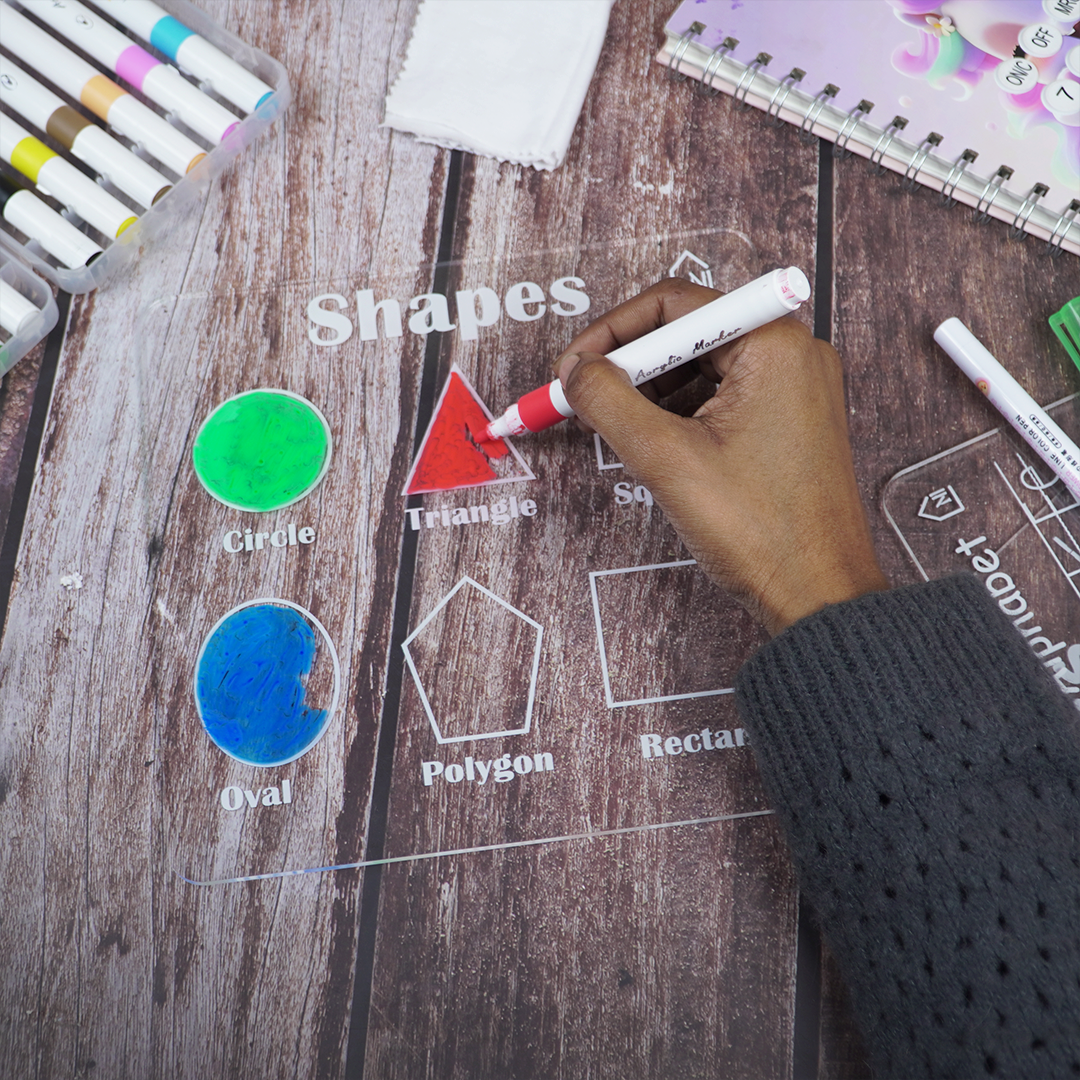 Reusable Shapes Learning Board for Kids with pen box & Cleaning Cloth