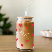 Personalized Heart glass jar Coffee tumbler