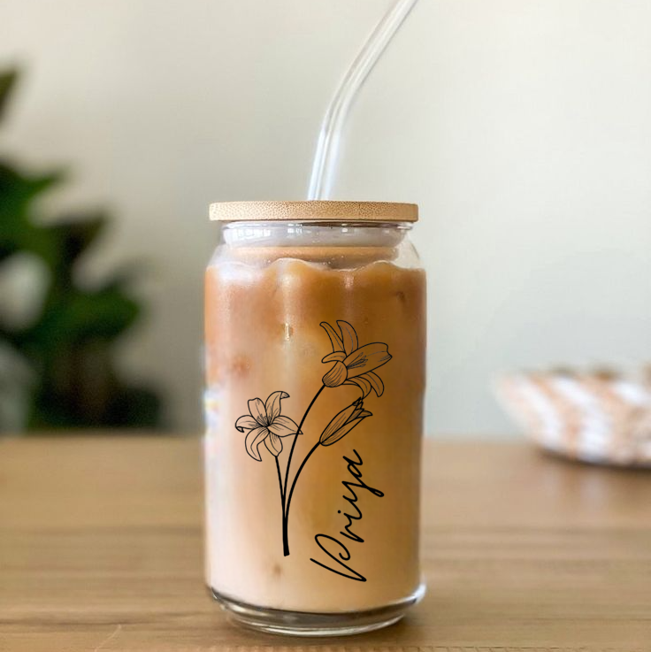 Personalized Flower Glass Jar Coffee Tumbler