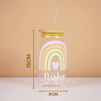 Personalized Rainbow Glass Tumbler with Straw | Cute Aesthetic Name Jar