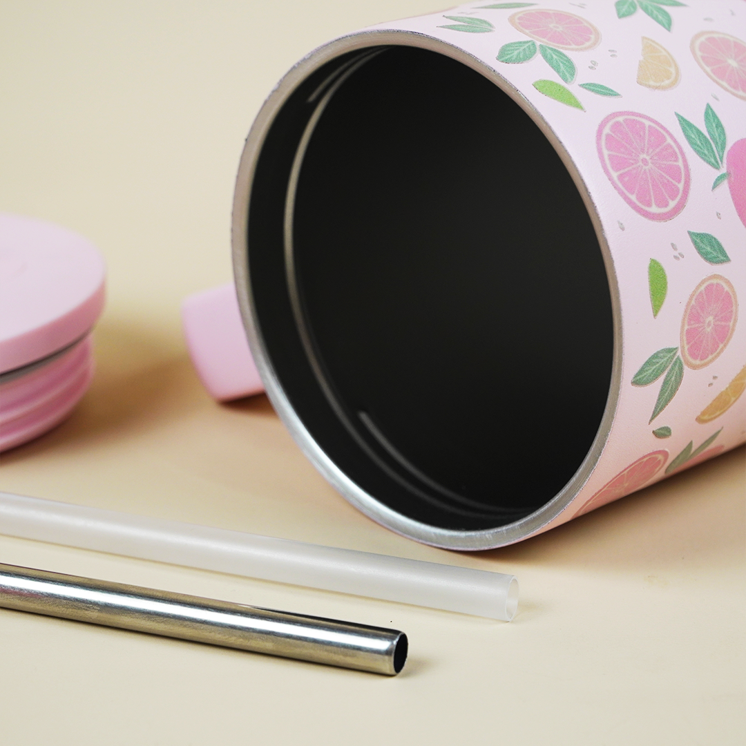 Citrus Bloom Insulated Tumbler — Leakproof & Insulated (Light Pink)