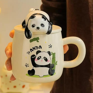 Ceramic Panda Pattern Mug With Straw