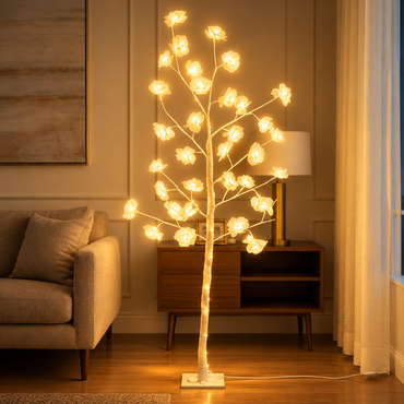 White LED Rose Blossom Tree Light – Decorative Flower Lamp