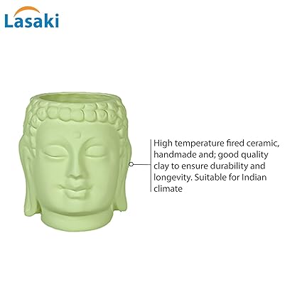 Small Buddha 3.5" Ceramic Pots for Indoor Plants, Planters, Flower, Pots, gamla,Outdoor,Balcony,Home,Round,Garden, Office Decor,Succulent (H - 9 X D - 8.5 cm) (LIHGT GREEN)