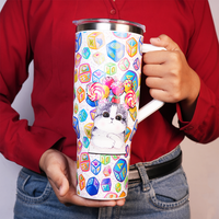 Candy Pop Kitty Stainless Steel Tumbler with Handle & Straw