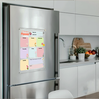 Floral Acrylic Weekly Planner for Fridge | Magnetic Reusable Board with Notes Section