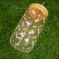 Set-2 Premium Glass Drinking Jar with Bamboo Lid & Straw