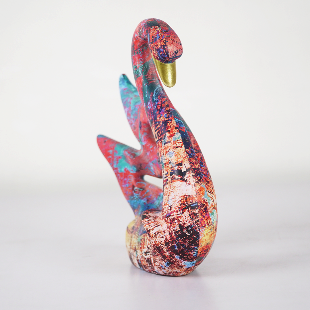UrbanArt™ Swan Showpiece –Abstract Multicolor Resin Sculpture