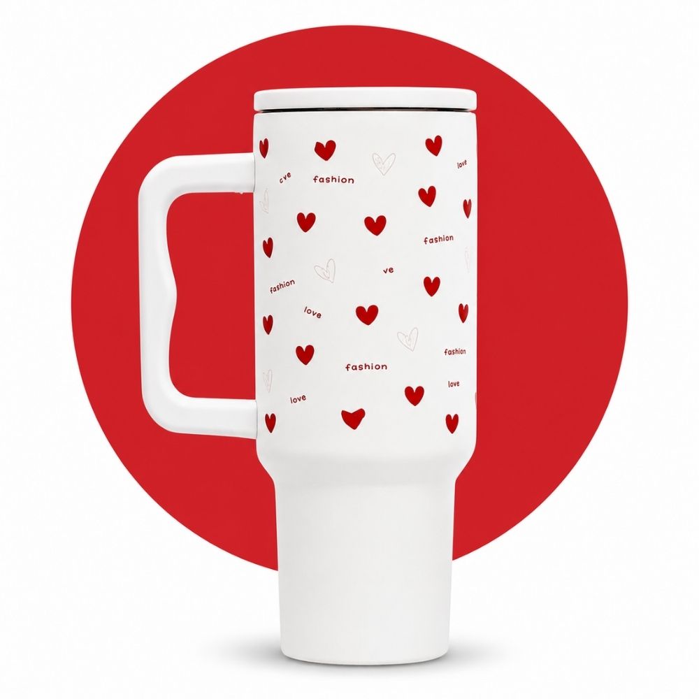 Red Heart White Color Tumbler