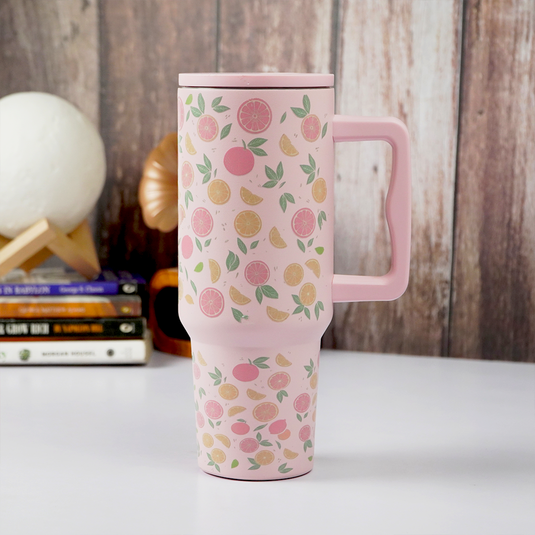 Citrus Bloom Insulated Tumbler — Leakproof & Insulated (Light Pink)