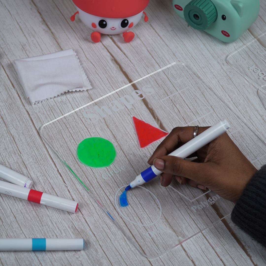 Reusable Shapes Learning Board for Kids with pen box & Cleaning Cloth