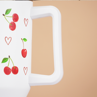 1200ml Cherry Print Insulated Stainless Steel Tumbler with Handle & Straw | Leakproof Travel Mug | Hot & Cold Beverage Cup | Height 27 cm, Width 7 cm