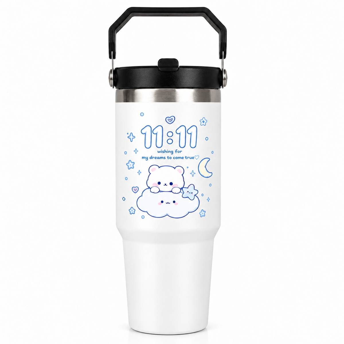 11:11 Printed Tumbler with Handle & Straw | Reusable Travel Cup | Cute Everyday Drinkware