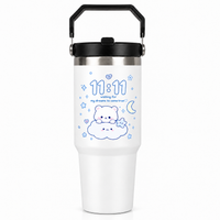 11:11 Printed Tumbler with Handle & Straw | Reusable Travel Cup | Cute Everyday Drinkware