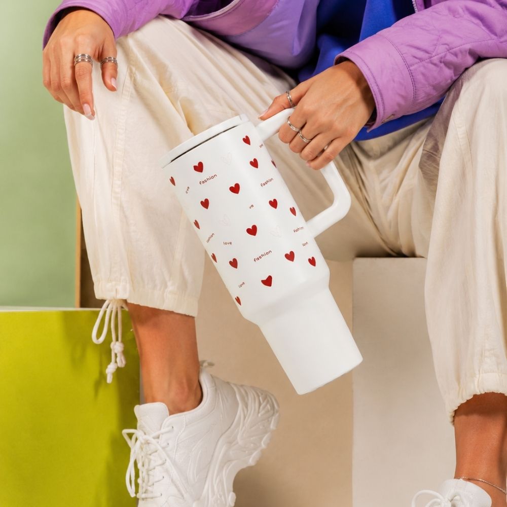 Red Heart White Color Tumbler
