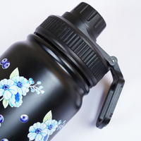 Black Floral Print Stainless Steel Water Bottle