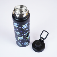 Black Floral Print Stainless Steel Water Bottle