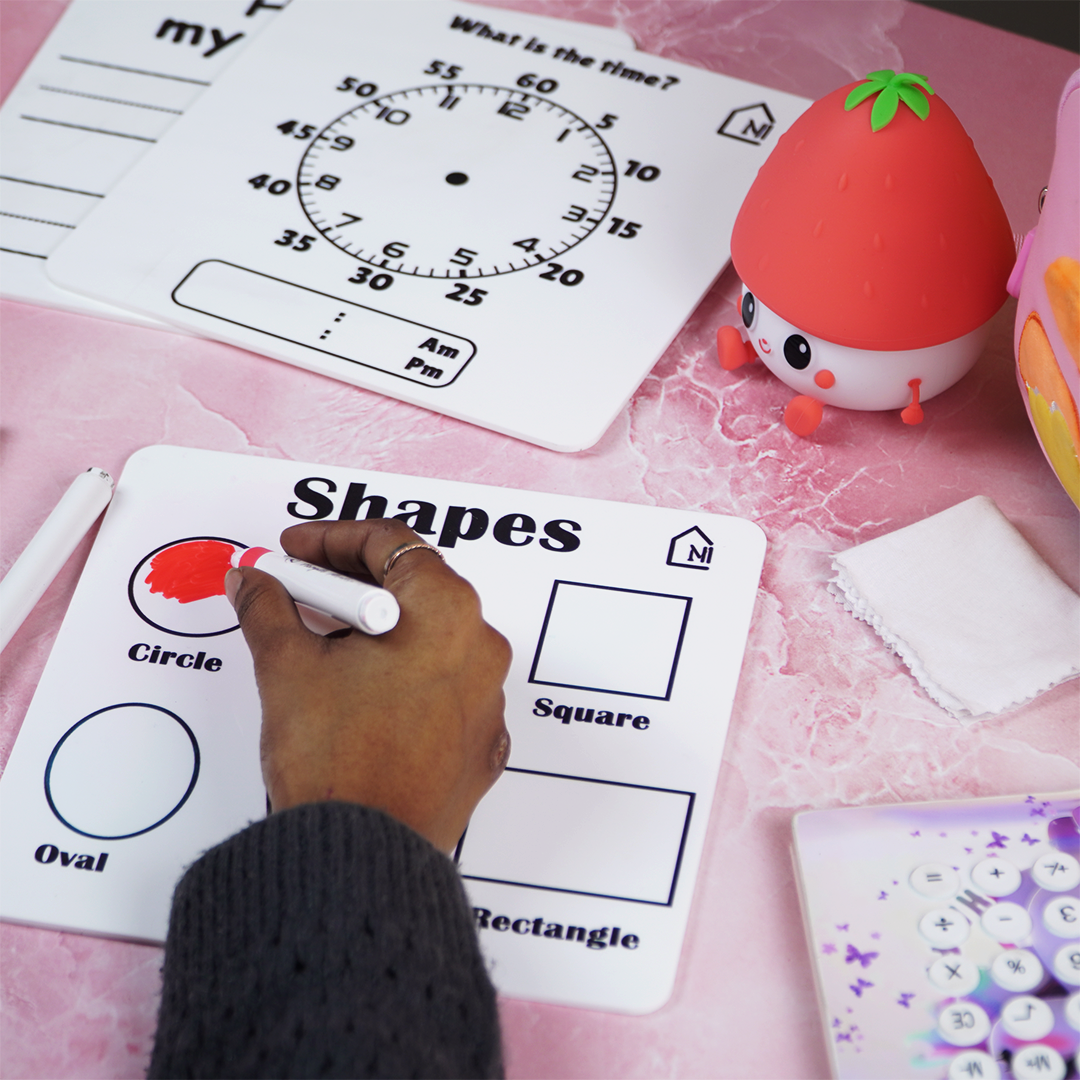 Reusable Shapes Learning Board for Kids with Pen Box & Cleaning Cloth