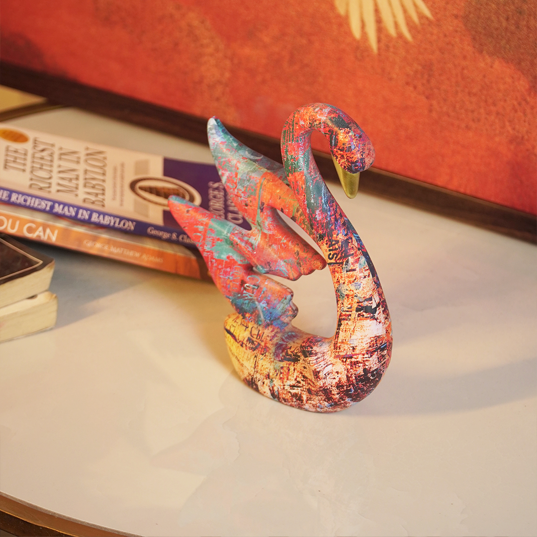 UrbanArt™ Swan Showpiece –Abstract Multicolor Resin Sculpture