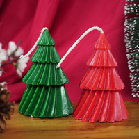 Set-2 Red and Green Christmas Tree Shape Decorative Candle