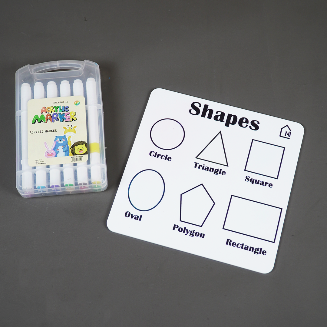 Reusable Shapes Learning Board for Kids with Pen Box & Cleaning Cloth